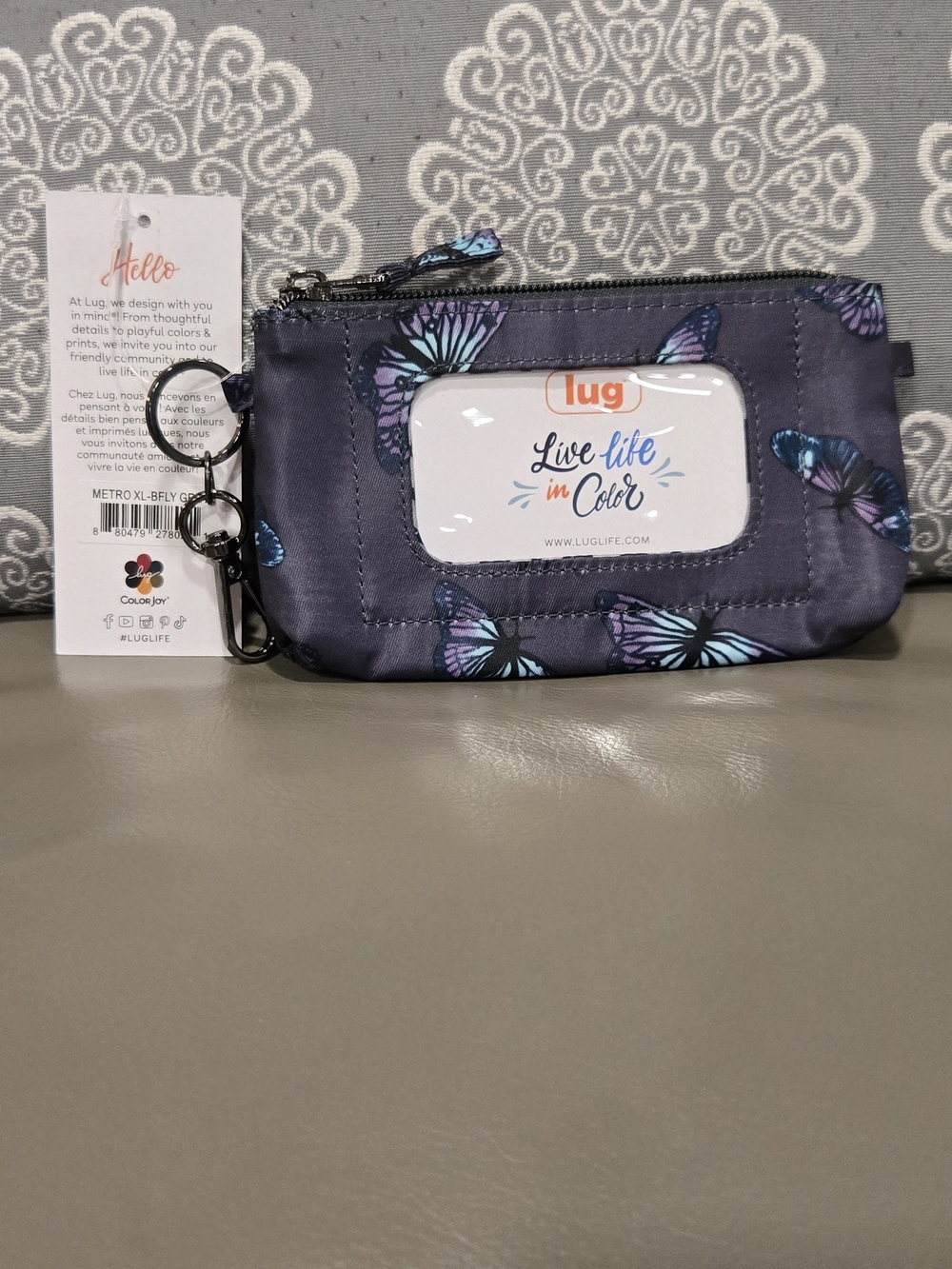 Lug Metro XL Clear ID Window Pouch -  Butterfly Grey NWT
